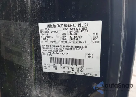 2004 Ford F-150 Fx4/Lariat/Xl/Xlt z USA, uszkodzony, nr VIN 1FTPX145X4NB04171